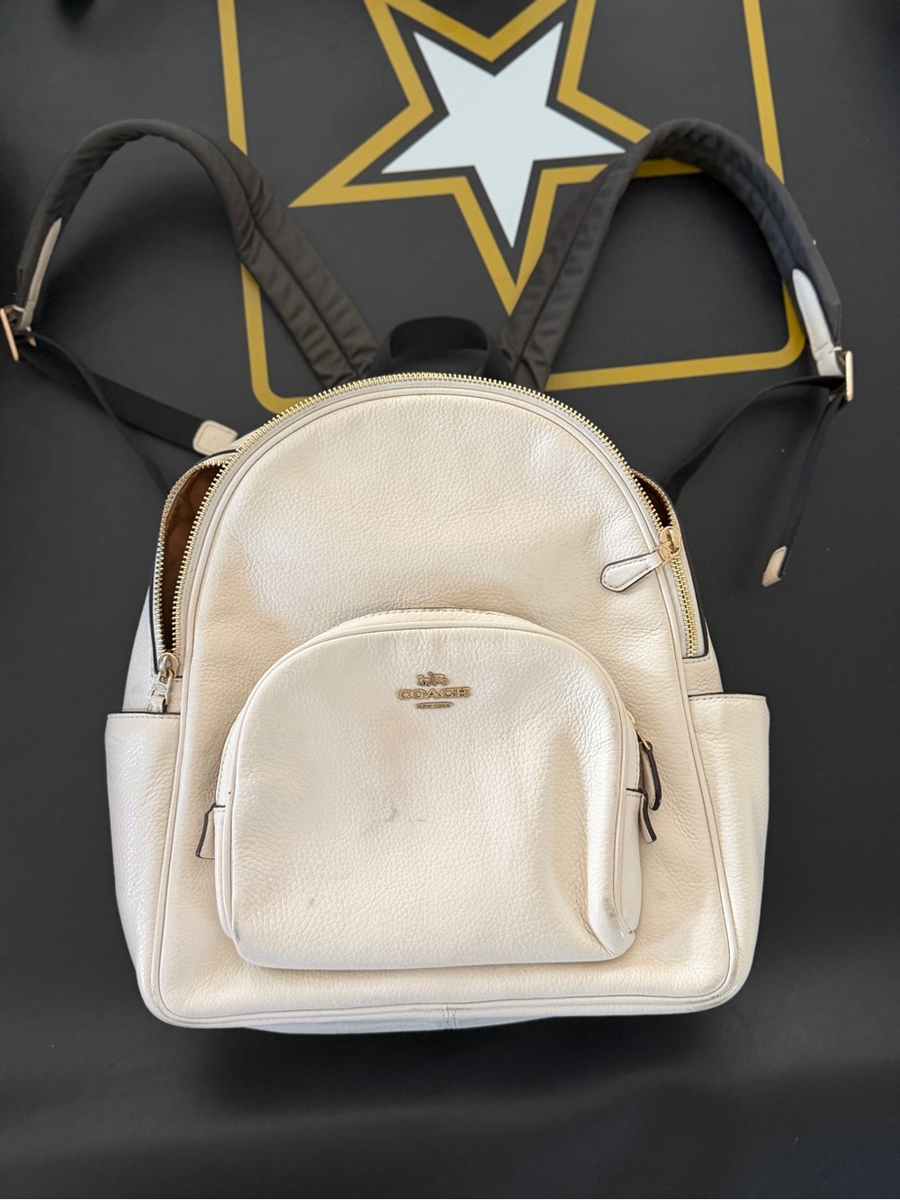 COACH Cream Pebbled Leather Mini Backpack with Gold Hardware
